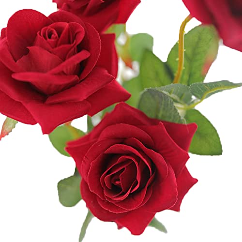 MISBEST Artificial Red Rose Flowers with Vase,Fake Silk Rose Bouquet with Glass Jar Home Rope for Wedding Proposal Bride Hobby Lobby Decoration Best Gift for Her(Red Rose)