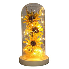 Tournesol artificiel dans un dôme en verre Lampe tournesol enchantée Décors de tournesol Cadeaux de tournesol pour elle à Noël Jour de Thanksgiving Saint-Valentin Fête des mères Anniversaire - Jaune