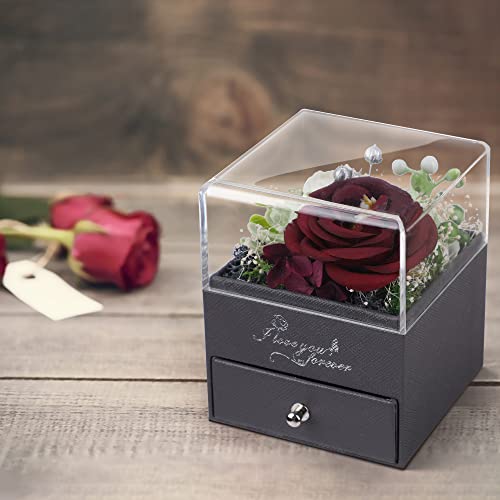 yiwuhongyuz Cadeaux de Saint-Valentin pour anniversaire de mariage, fête des mères, cadeaux d'anniversaire pour elle, cadeaux de roses artificielles pour femmes avec collier en forme de cœur, coffret cadeau Je t'aime en 100 langues