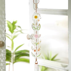 Tuitessine Moon Phase Wall Hanging Boho Window Decor with Healing Crystal Bohemian Aesthetic Decoration Dried Flower Resin Ornament New House Gifts Ideas for Women on Christmas Birthday Housewarming