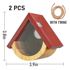 Lot de 2 maisons pour colibris, maisons d'oiseaux en bois avec vue sur la fenêtre pour l'extérieur, maisons pour colibris pour la nidification, maison pour mésanges suspendue pour l'intérieur et l'extérieur avec cordes de chanvre…