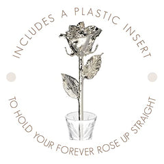 Forever Rose, une véritable rose en argent pur, unique en son genre, avec un vase en verre transparent, trempée à la main dans de la laque et garnie de rose argentée