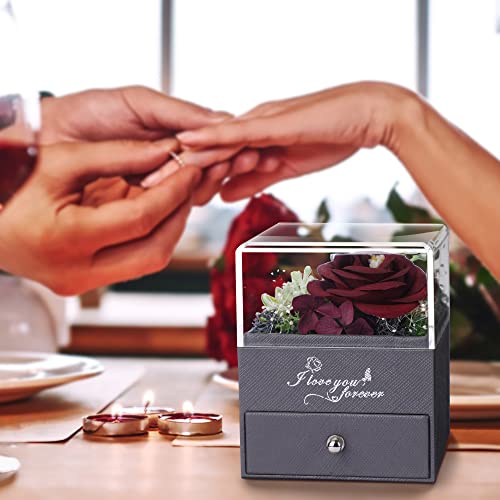 yiwuhongyuz Cadeaux de Saint-Valentin pour anniversaire de mariage, fête des mères, cadeaux d'anniversaire pour elle, cadeaux de roses artificielles pour femmes avec collier en forme de cœur, coffret cadeau Je t'aime en 100 langues