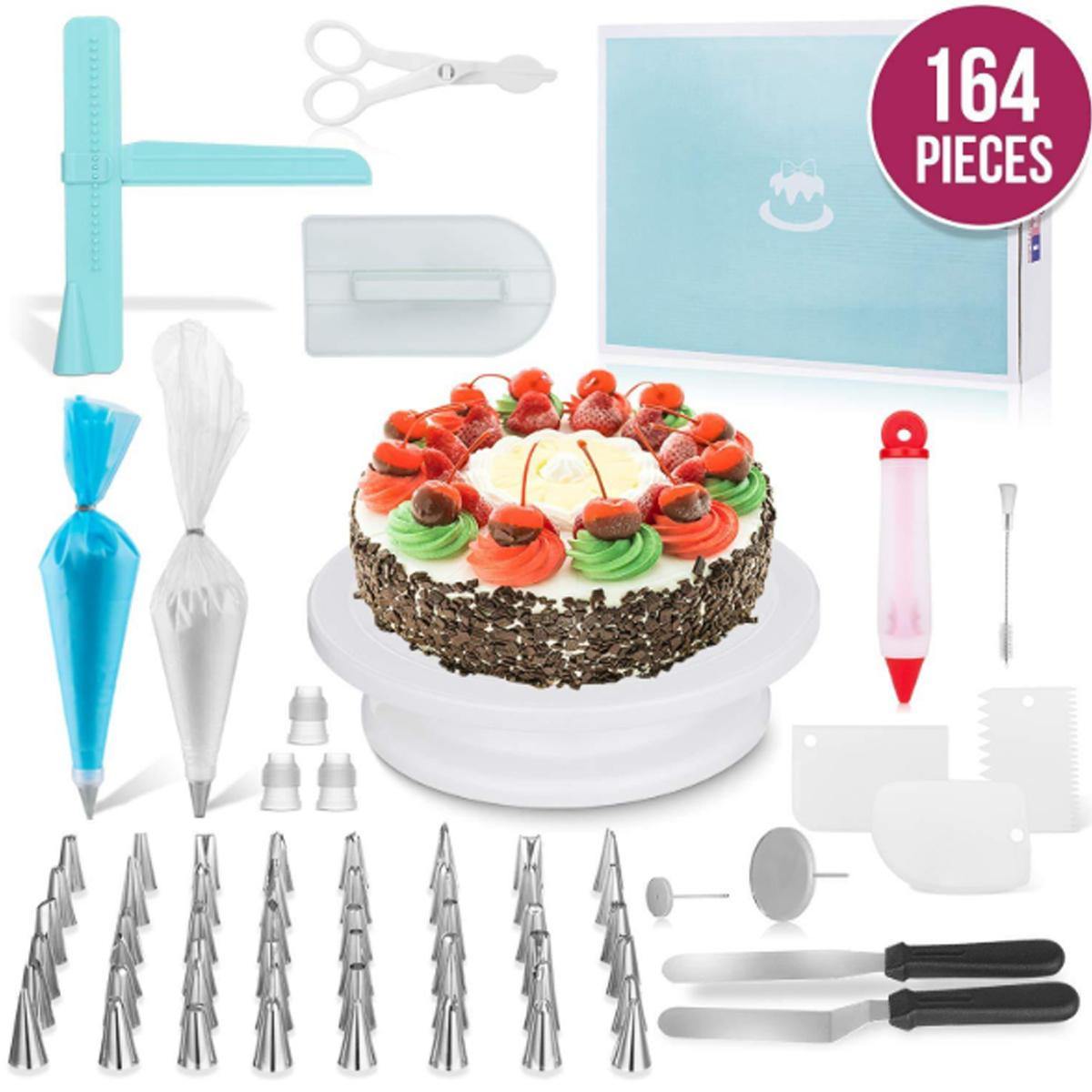 164PCS Cake Shovel Decorating Turntable Cake Making Braking Icing nozzles Mould Spatula Bags Tools Set Kit Multi-color Stainless Steel