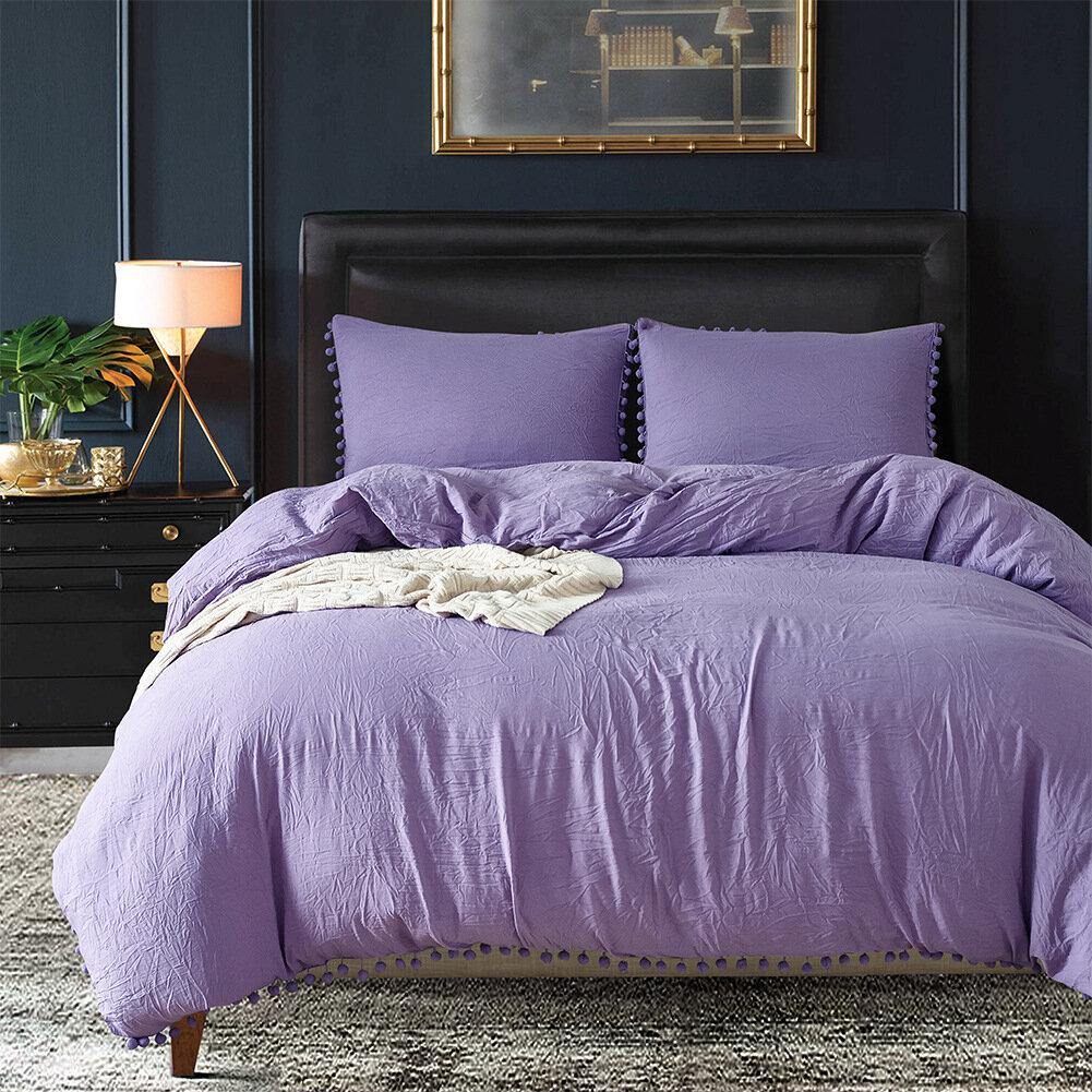 Bedding Sets with Washed Ball Decorative Microfiber Fabric Queen King Duvet Cover Pillowcase Comfortable