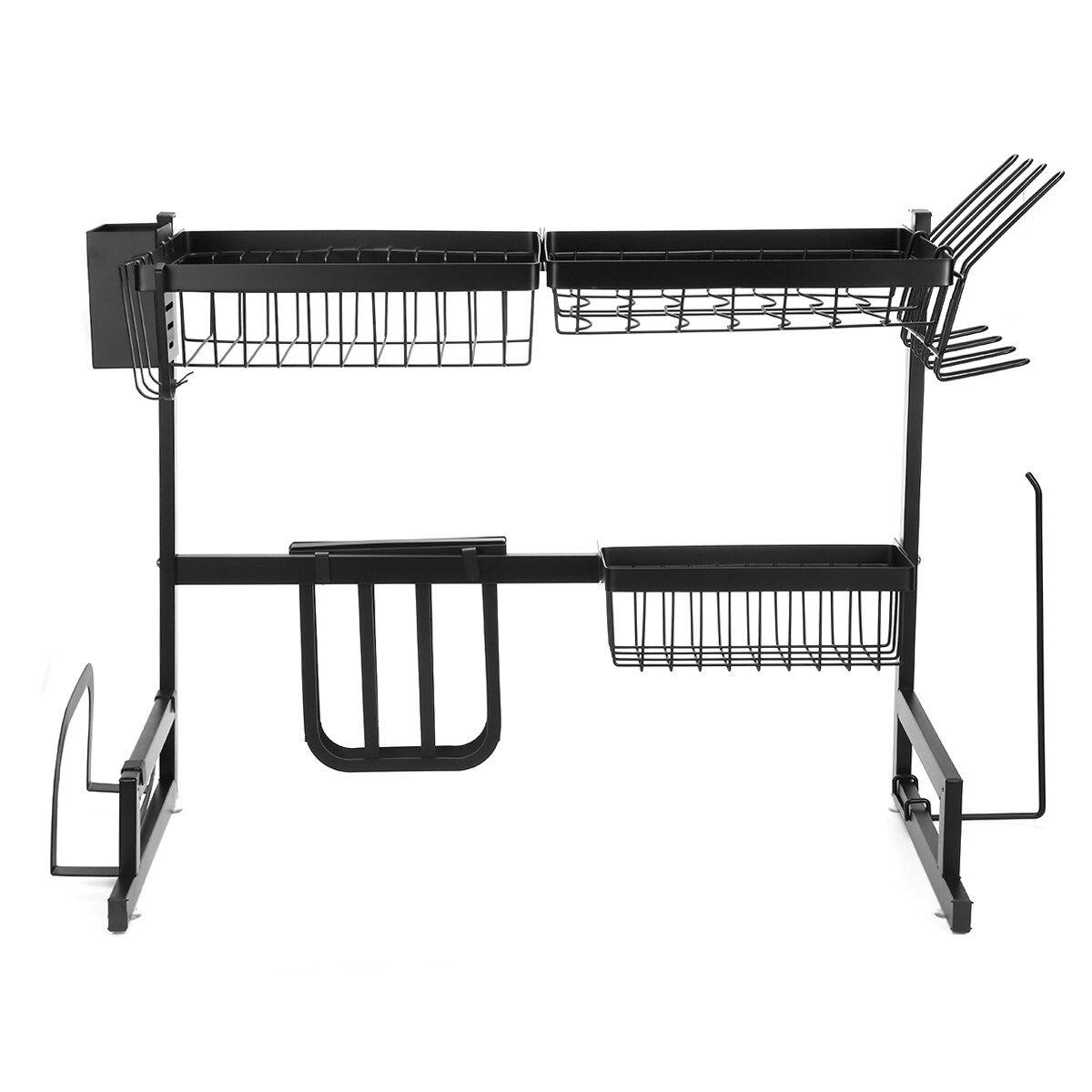 2 Tier Stainless Steel Utensil Holder Kitchen Over Sink Dish Drying Rack Stainless Steel Bowl Cutlery Drinkware Drainer Storage Shelf