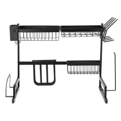 2 Tier Stainless Steel Utensil Holder Kitchen Over Sink Dish Drying Rack Stainless Steel Bowl Cutlery Drinkware Drainer Storage Shelf