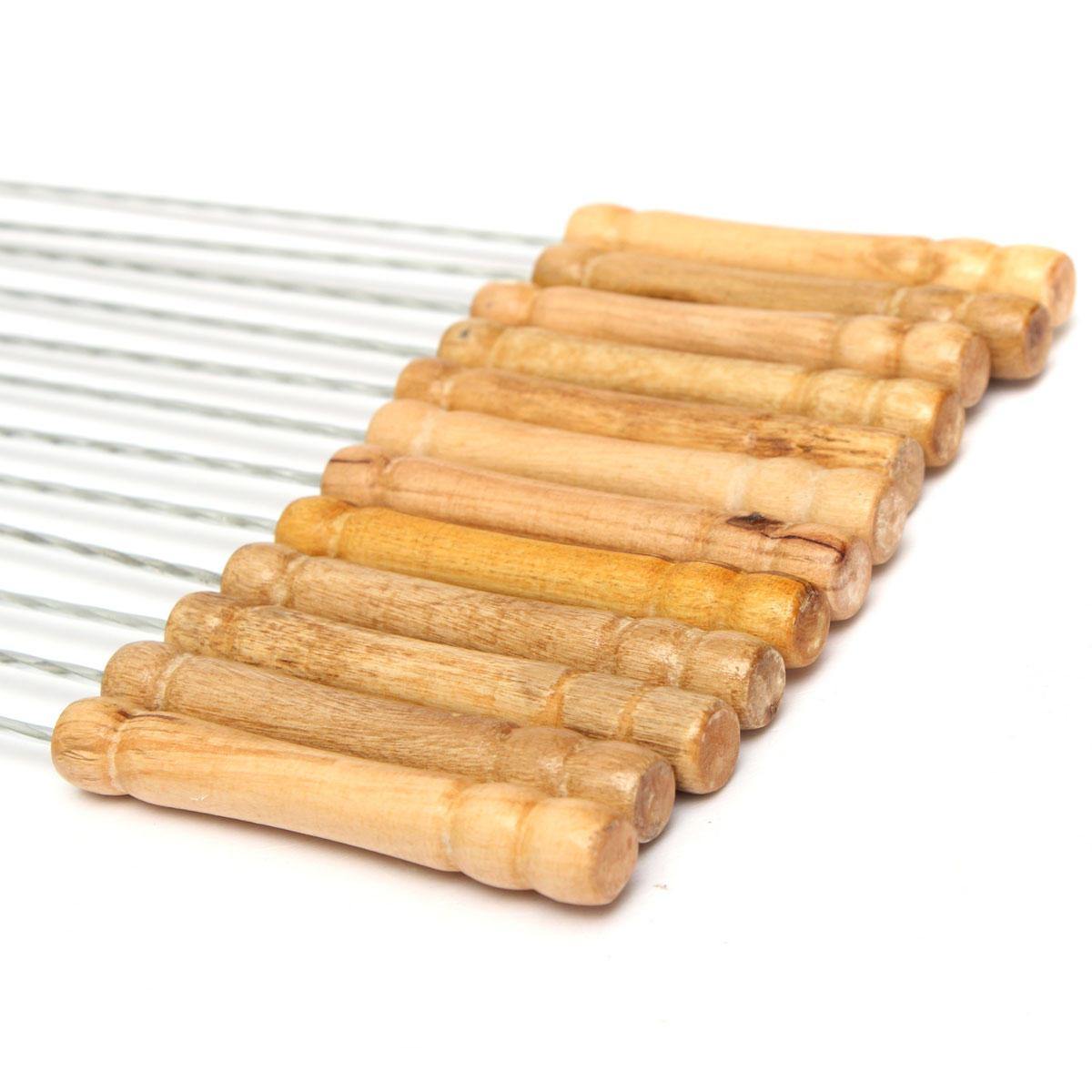 Lot de 12 brochettes de barbecue en acier inoxydable et métal, ustensile pour brochettes de barbecue, 30 cm 