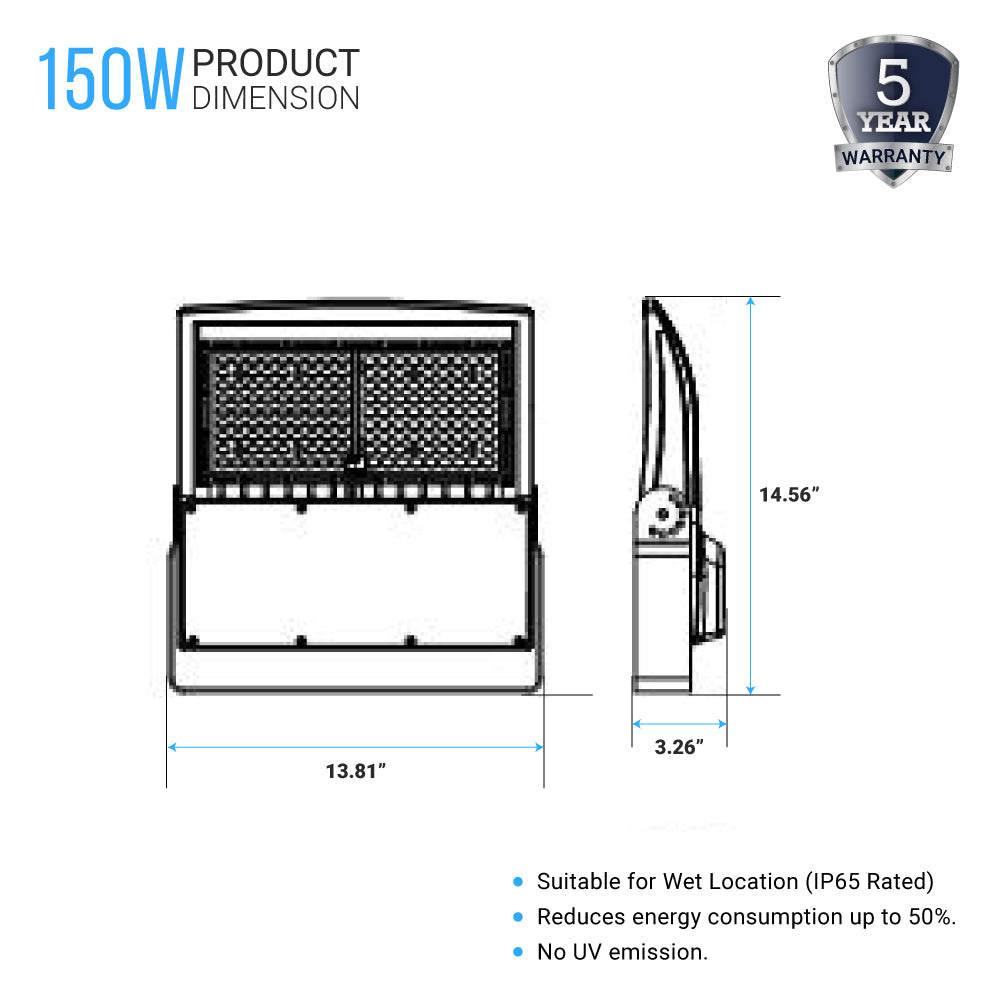 Foco LED de 150 vatios, 5700 K, CA 120-277 V, bronce, regulable, iluminación exterior, luces de seguridad LED impermeables IP65 para patios, estacionamientos, áreas de juegos y estadios