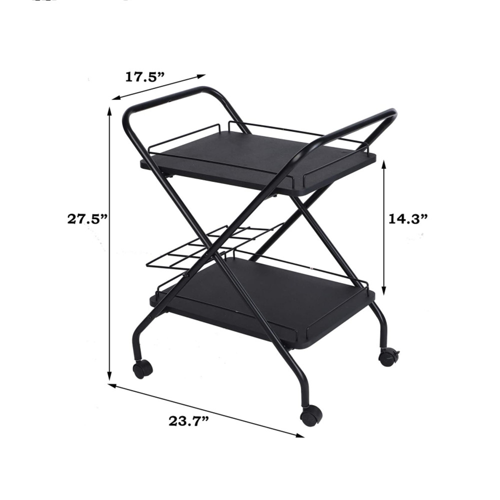 Chariot utilitaire roulant multifonctionnel en métal à 2 niveaux avec roues verrouillables - Support de rangement pour bar | Cuisine | Bureau