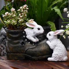 Pot de fleurs en résine en forme de lapin