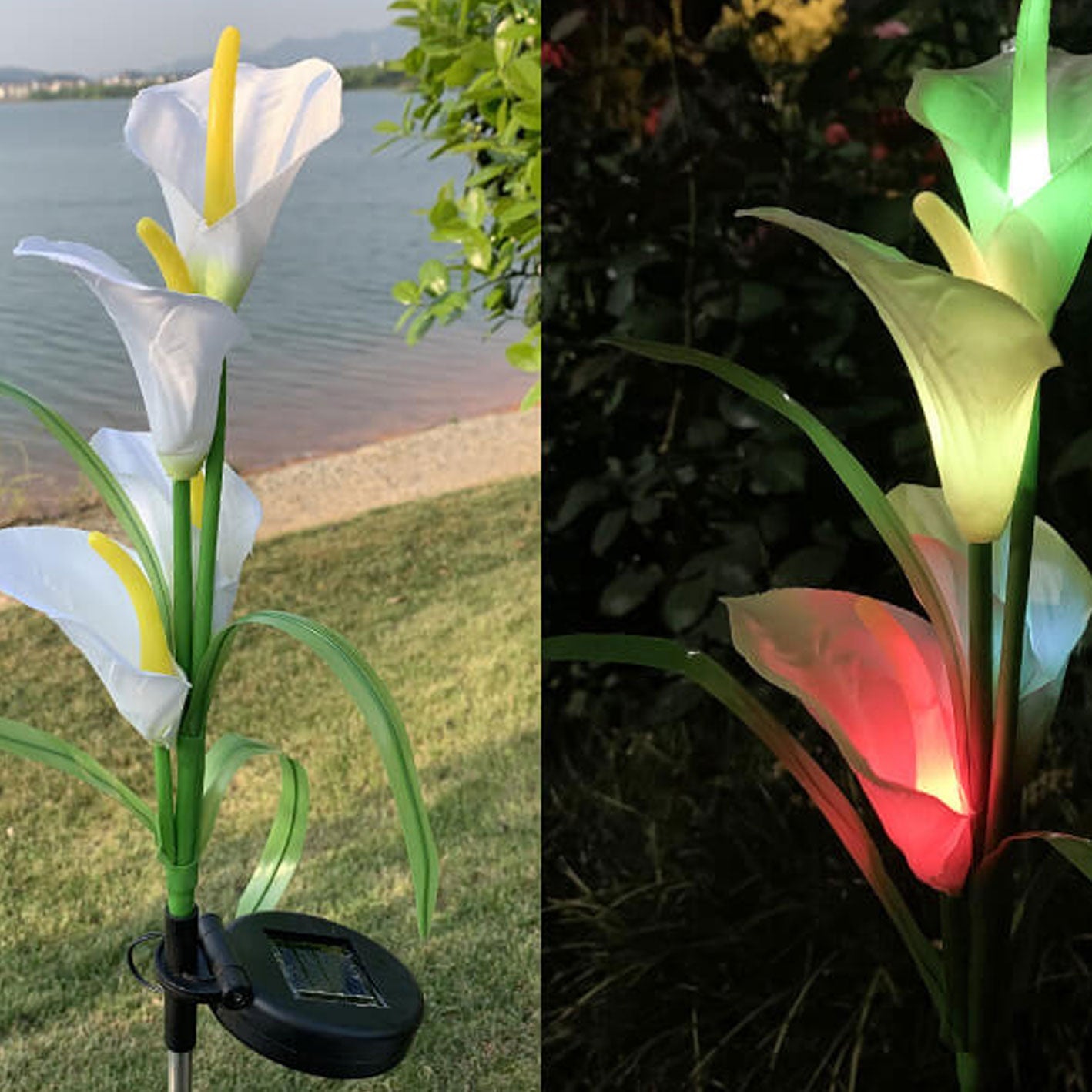 Modern Solar Horseshoe Flower Colorful 4 LED Outdoor Garden Ground Plug Landscape Light