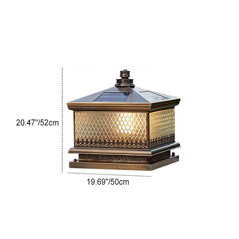 Lampe solaire d'extérieur traditionnelle chinoise en laiton et verre à 1 lampe pour jardin 