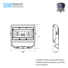 Projecteur LED d'extérieur 30 W, 5 700 K, 3 750 lm, super lumineux, bronze, support en U, éclairage de sécurité étanche pour jardin, porche, cour, pelouse