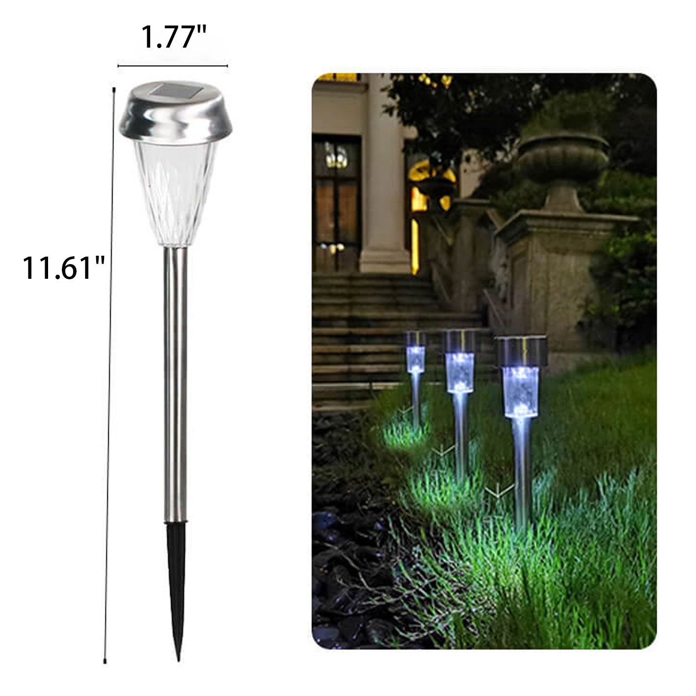 Columna de acero inoxidable solar LED para jardín exterior, luz decorativa para suelo, luz de paisaje 