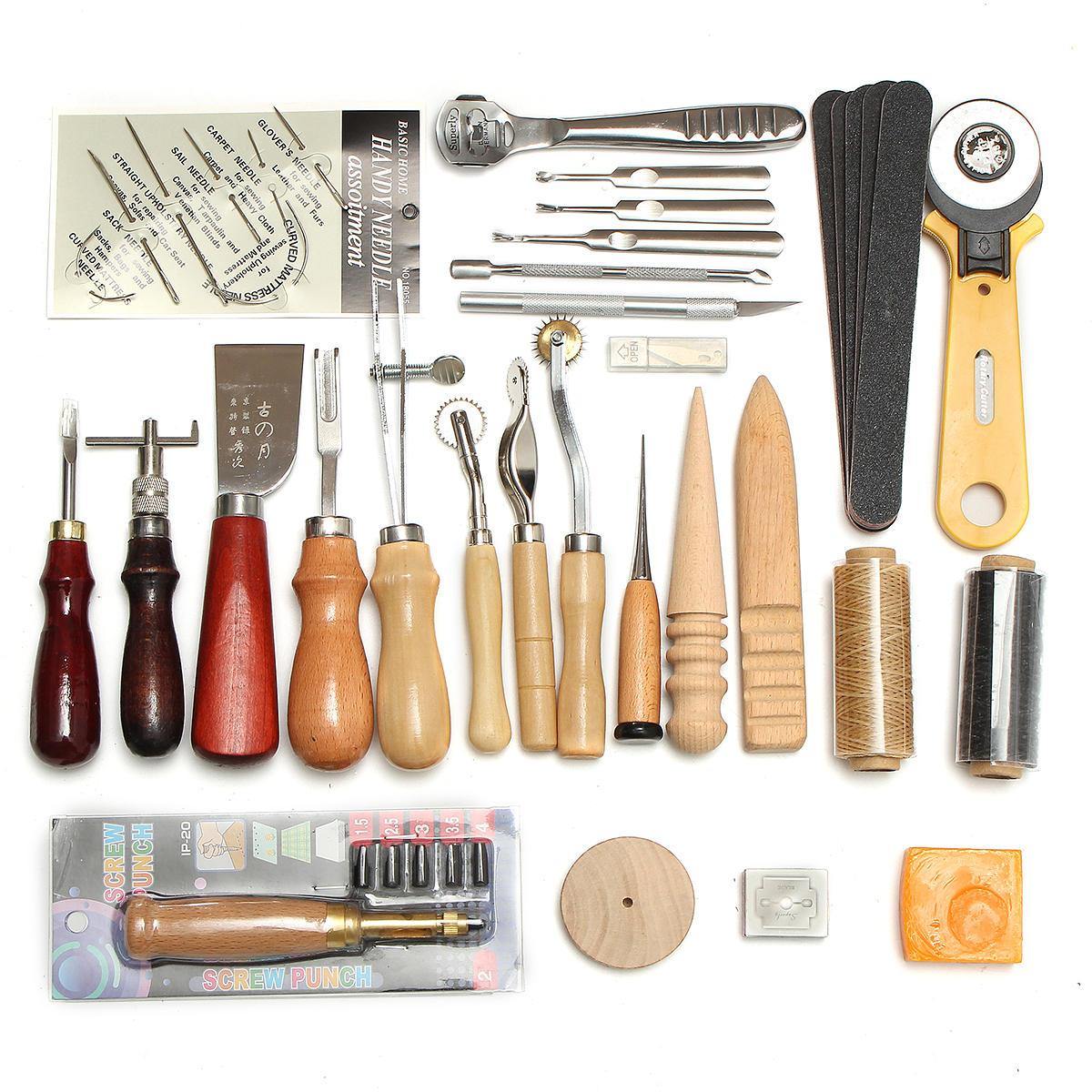 Kit d'outils de maroquinerie 37 pièces pour couture à la main, poinçon, sculpture sur selle 