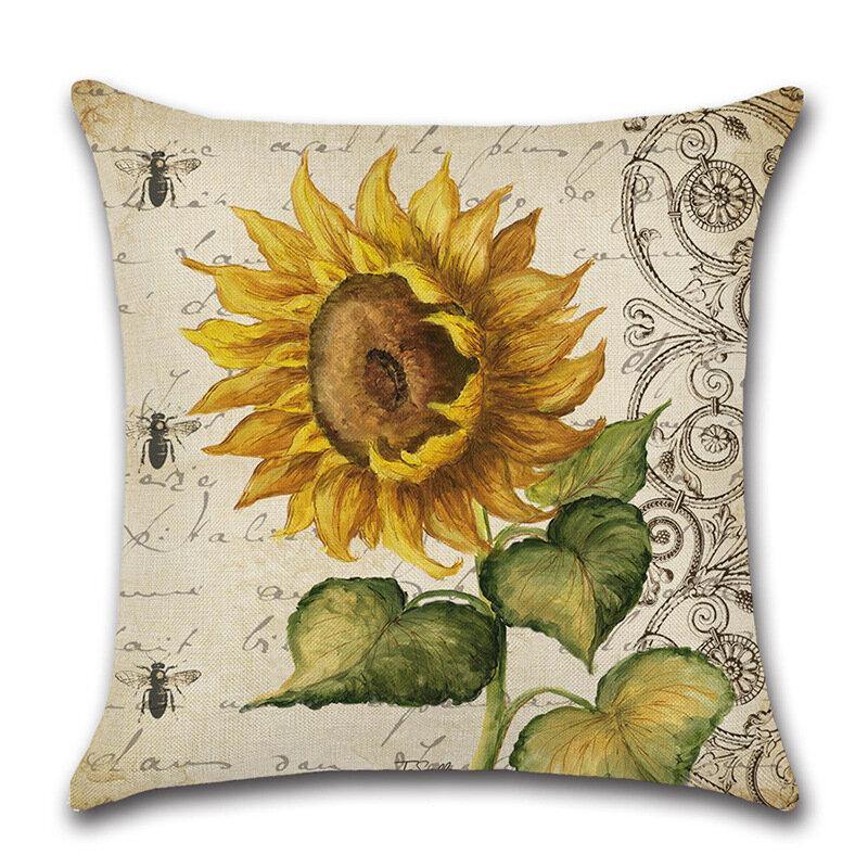 Funda de almohada decorativa de lino y algodón de 18 x 18 pulgadas con diseño de girasol, color verde 