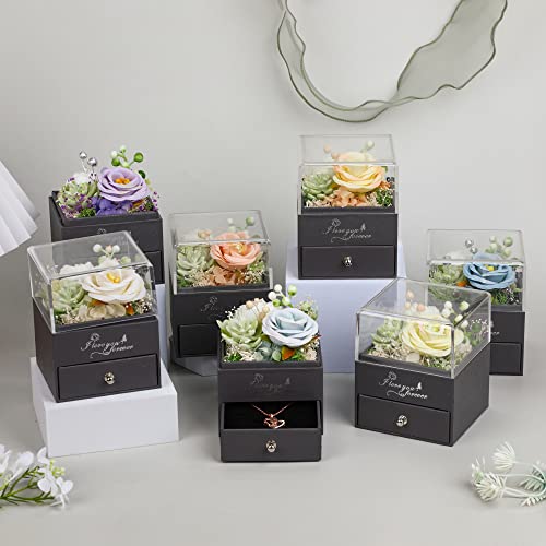 yiwuhongyuz Cadeaux de Saint-Valentin pour anniversaire de mariage, fête des mères, cadeaux d'anniversaire pour elle, cadeaux de roses artificielles pour femmes avec collier en forme de cœur, coffret cadeau Je t'aime en 100 langues