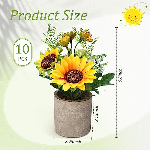 Zeyune Lot de 10 tournesols artificiels jaunes en pot Tournesols Fleurs artificielles Centres de table Tournesols Plantes en pot pour la maison Salle de bain Cuisine Décorations d'étagères