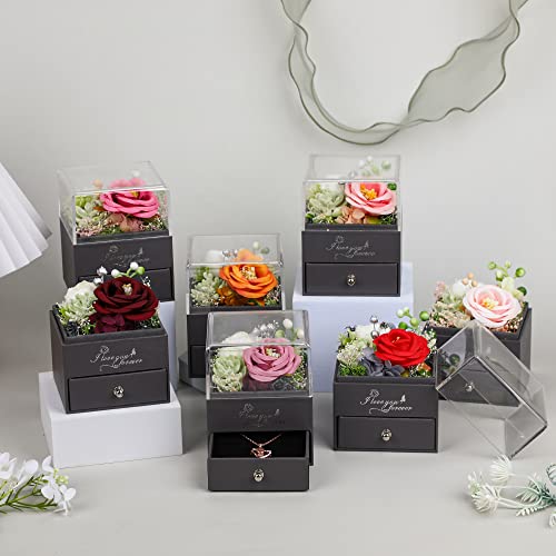 yiwuhongyuz Cadeaux de Saint-Valentin pour anniversaire de mariage, fête des mères, cadeaux d'anniversaire pour elle, cadeaux de roses artificielles pour femmes avec collier en forme de cœur, coffret cadeau Je t'aime en 100 langues