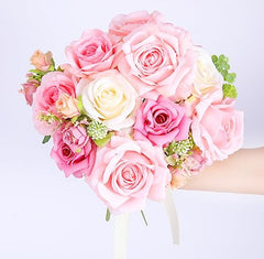 Coffret de fleurs artificielles Anivis, fausses fleurs avec tiges, roses avec feuilles détachables et verdure pour bouquets de mariage à faire soi-même, centres de table, fête prénatale, dédicace de bébé (rose rose)