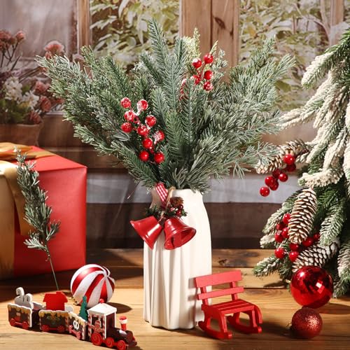 Lyrow Lot de 80 branches de pin artificielles de Noël, 4 styles, feuilles artificielles, aiguilles, pin en plastique, fausse verdure, sapin de Noël pour couronnes de Noël à faire soi-même, décoration de la maison