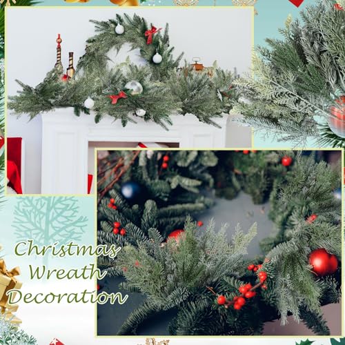 Lyrow Lot de 80 branches de pin artificielles de Noël, 4 styles, feuilles artificielles, aiguilles, pin en plastique, fausse verdure, sapin de Noël pour couronnes de Noël à faire soi-même, décoration de la maison