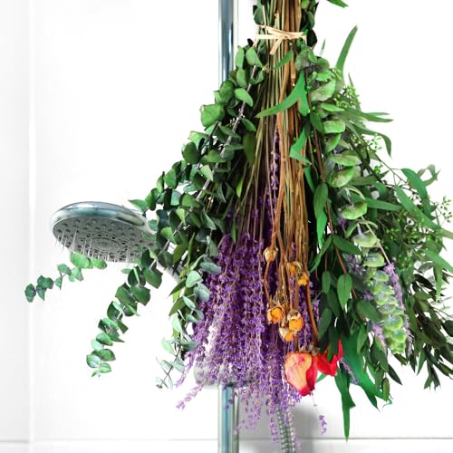 120pcs Mix Dried Eucalyptus, Lavender & Rose Flower Bundle for Shower, Natural Real Fresh Eucalyptus Leaves Stem Plant Hanging, Preserved Ecuplus for Home Wedding Bathroom Decor Vase Fragrance Spa