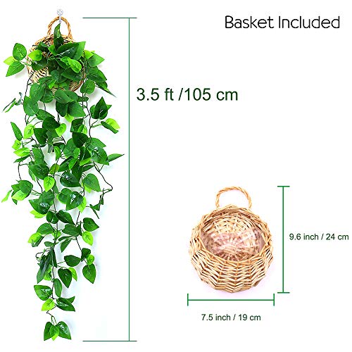 Plantes artificielles suspendues ANZOME, 3,5 pieds de vigne de lierre, fausses feuilles vertes, chaîne pour mur intérieur ou extérieur, maison, jardin, guirlande de mariage, décoration (panier inclus)