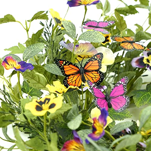 Couronne artificielle printemps été avec fleur de pensée, faux papillon, feuilles d'eucalyptus, feuilles de lierre, fougère pour porte d'entrée, intérieur, extérieur, ferme, maison, mur, fenêtre, festival, décoration de mariage, boîte cadeau blanche