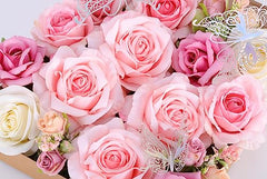 Coffret de fleurs artificielles Anivis, fausses fleurs avec tiges, roses avec feuilles détachables et verdure pour bouquets de mariage à faire soi-même, centres de table, fête prénatale, dédicace de bébé (rose rose)