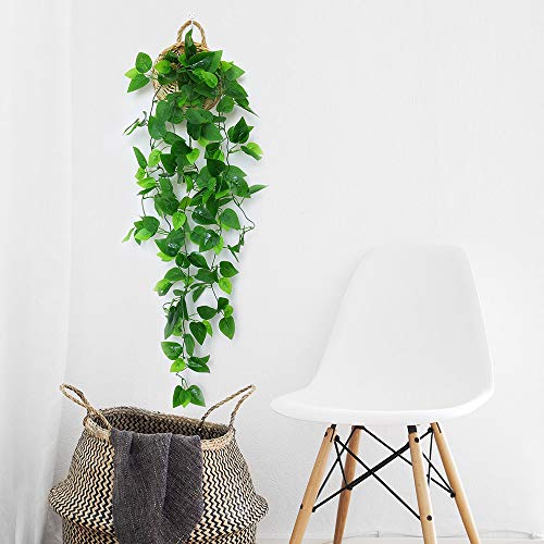 Plantes artificielles suspendues ANZOME, 3,5 pieds de vigne de lierre, fausses feuilles vertes, chaîne pour mur intérieur ou extérieur, maison, jardin, guirlande de mariage, décoration (panier inclus)