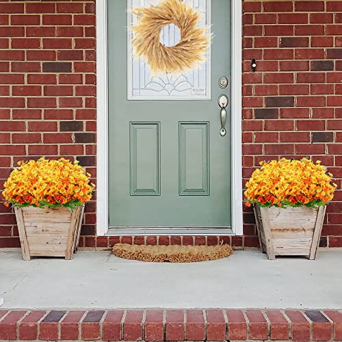 Uieke Artificial Fake Flowers, 6 Bundles Daisy Mums Flowers Outdoor UV Resistant No Fade Greenery Shrubs Plants Indoor Outside Hanging Planter Home Wedding DIY Garden Porch Décor (Orange Yellow)