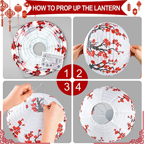 60 Pieces Chinese Japanese Paper Lantern Includes 8 Cherry Blossom Japanese Paper Lantern 52 Chinese Red Lanterns 12 Inches Red Cherry Flowers Paper Lanterns for Spring Festival New Year Wedding