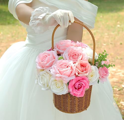 Coffret de fleurs artificielles Anivis, fausses fleurs avec tiges, roses avec feuilles détachables et verdure pour bouquets de mariage à faire soi-même, centres de table, fête prénatale, dédicace de bébé (rose rose)