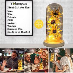 Tournesol artificiel dans un dôme en verre Lampe tournesol enchantée Décors de tournesol Cadeaux de tournesol pour elle à Noël Jour de Thanksgiving Saint-Valentin Fête des mères Anniversaire - Jaune