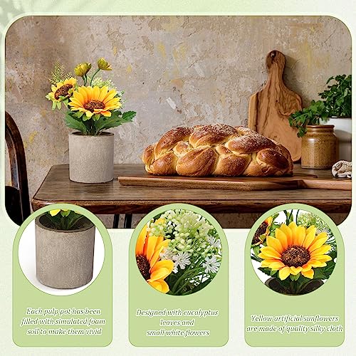 Zeyune Lot de 10 tournesols artificiels jaunes en pot Tournesols Fleurs artificielles Centres de table Tournesols Plantes en pot pour la maison Salle de bain Cuisine Décorations d'étagères