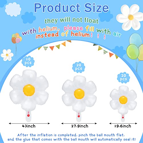 Meooeck 50 Pcs Daisy Balloons 20" 28" 43" Aluminum Foil Flower Balloon Daisy Party Decorations Groovy Balloons Flower Birthday Decorations for Girl Boho Baby Shower Wedding Party Decorations Supplies