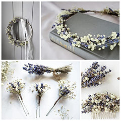 Bouquets de fleurs séchées de lavande et de gypsophile, bouquet de fleurs séchées pour vase, gypsophile naturelle, cadeaux de décoration de Saint-Valentin, maison, mariage, photographie, composition florale, couronne de bricolage 14" 2 bouquets