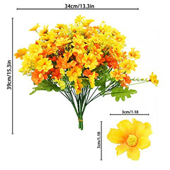 Uieke Artificial Fake Flowers, 6 Bundles Daisy Mums Flowers Outdoor UV Resistant No Fade Greenery Shrubs Plants Indoor Outside Hanging Planter Home Wedding DIY Garden Porch Décor (Orange Yellow)