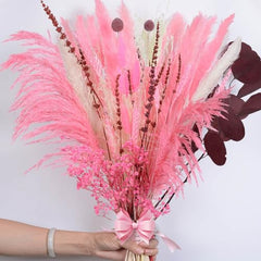 Natural Pink Pampas Grass Dried Flower Decor, 10 Kinds Mix Bundles Blush Pampas, Lavender & Baby Breath, Real Plants Bridesmaid Bouquets for Wedding Floral Bathroom Rustic Party Home Fall Decor