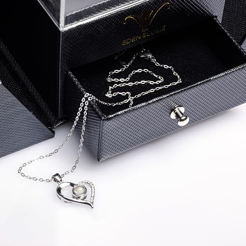 Collier avec rose véritable préservée et cœur dans un coffret cadeau | Fleurs éternelles préservées Roses | Je t'aime en 100 langues | Cadeaux de bijoux pour elle pour la fête des mères, les copines et les occasions spéciales