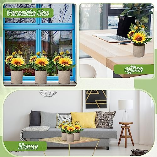 Zeyune Lot de 10 tournesols artificiels jaunes en pot Tournesols Fleurs artificielles Centres de table Tournesols Plantes en pot pour la maison Salle de bain Cuisine Décorations d'étagères