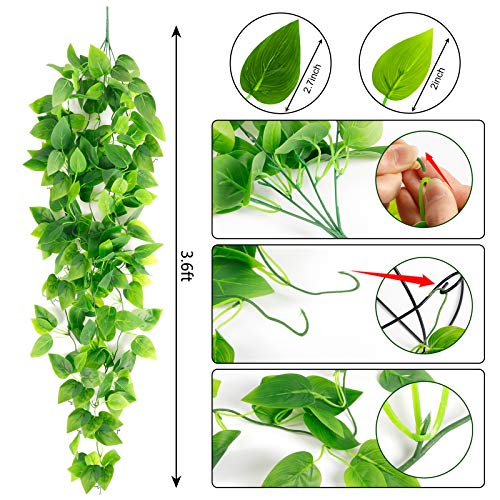 Ageomet Lot de 3 plantes artificielles suspendues, 1,1 m de faux lierre pour mur, maison, chambre, décoration intérieure et extérieure (sans paniers)