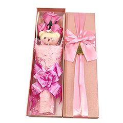 Coffret cadeau de 3 roses parfumées au savon Abbie Home avec un adorable ours en peluche pour elle, lui, la Saint-Valentin, un anniversaire, un mariage, la fête des mères, un cadeau d'anniversaire et une demande en mariage - Rose