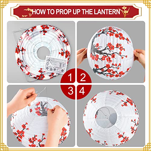 40 Pieces Chinese Japanese Paper Lantern Includes 8 Cherry Blossom Japanese Paper Lantern 32 Chinese Red Lanterns 12 Inches Red Cherry Flowers Paper Lanterns for Spring Festival New Year Wedding