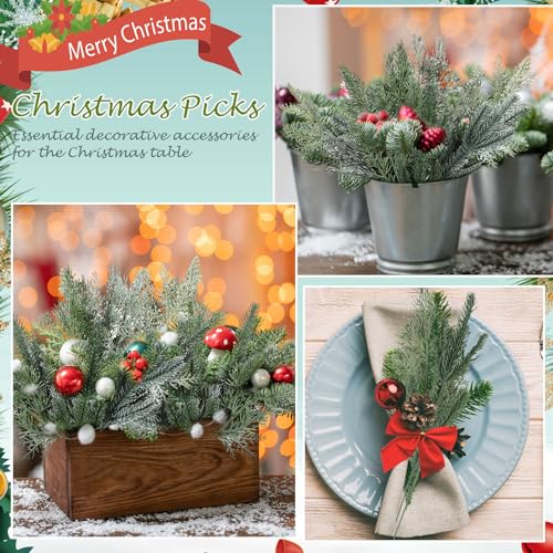 Lyrow Lot de 80 branches de pin artificielles de Noël, 4 styles, feuilles artificielles, aiguilles, pin en plastique, fausse verdure, sapin de Noël pour couronnes de Noël à faire soi-même, décoration de la maison