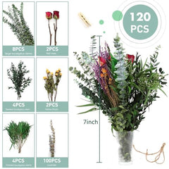 120pcs Mix Dried Eucalyptus, Lavender & Rose Flower Bundle for Shower, Natural Real Fresh Eucalyptus Leaves Stem Plant Hanging, Preserved Ecuplus for Home Wedding Bathroom Decor Vase Fragrance Spa