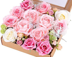 Coffret de fleurs artificielles Anivis, fausses fleurs avec tiges, roses avec feuilles détachables et verdure pour bouquets de mariage à faire soi-même, centres de table, fête prénatale, dédicace de bébé (rose rose)