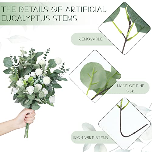 Lot de 270 tiges de feuilles d'eucalyptus artificielles en vrac, 3 types de tiges de feuilles d'eucalyptus artificielles en argent, pics de feuilles d'eucalyptus séchées, faux spray pour vase de mariage, bouquet, arrangement floral, décoration (vert)